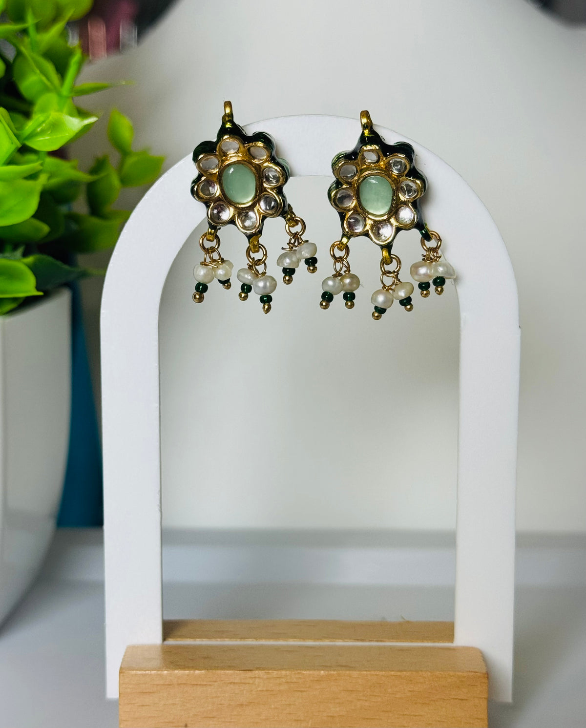 Aventurine Pearl Royale Kundan Earrings
