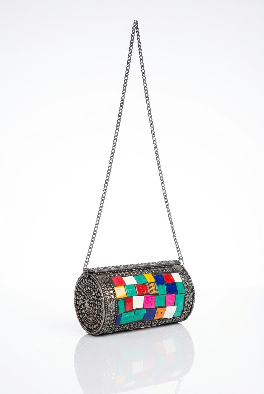 Vintage Mosaic Inlay Crossbody Bag