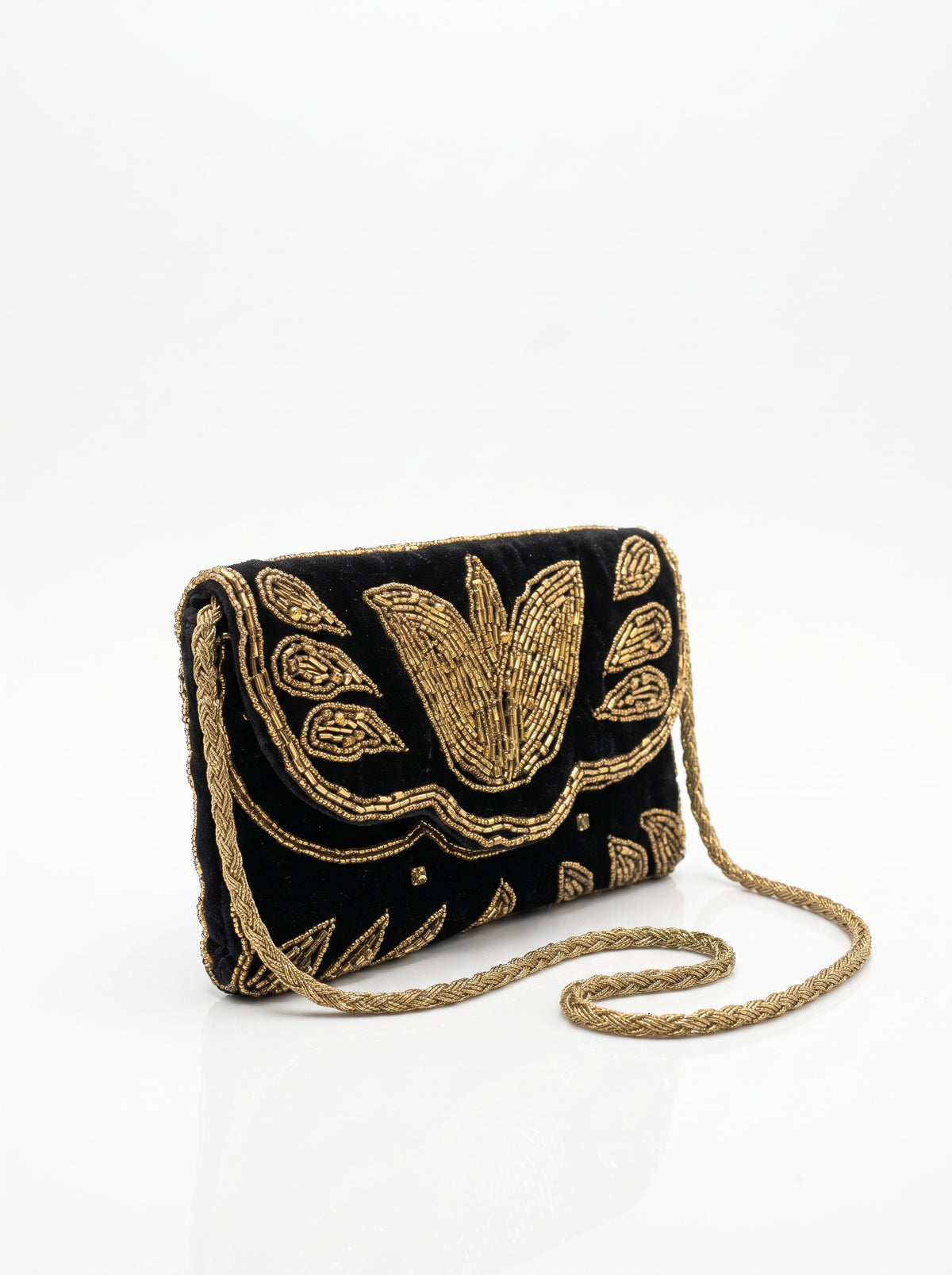 Handmade Black Velvet Beaded Clutch
