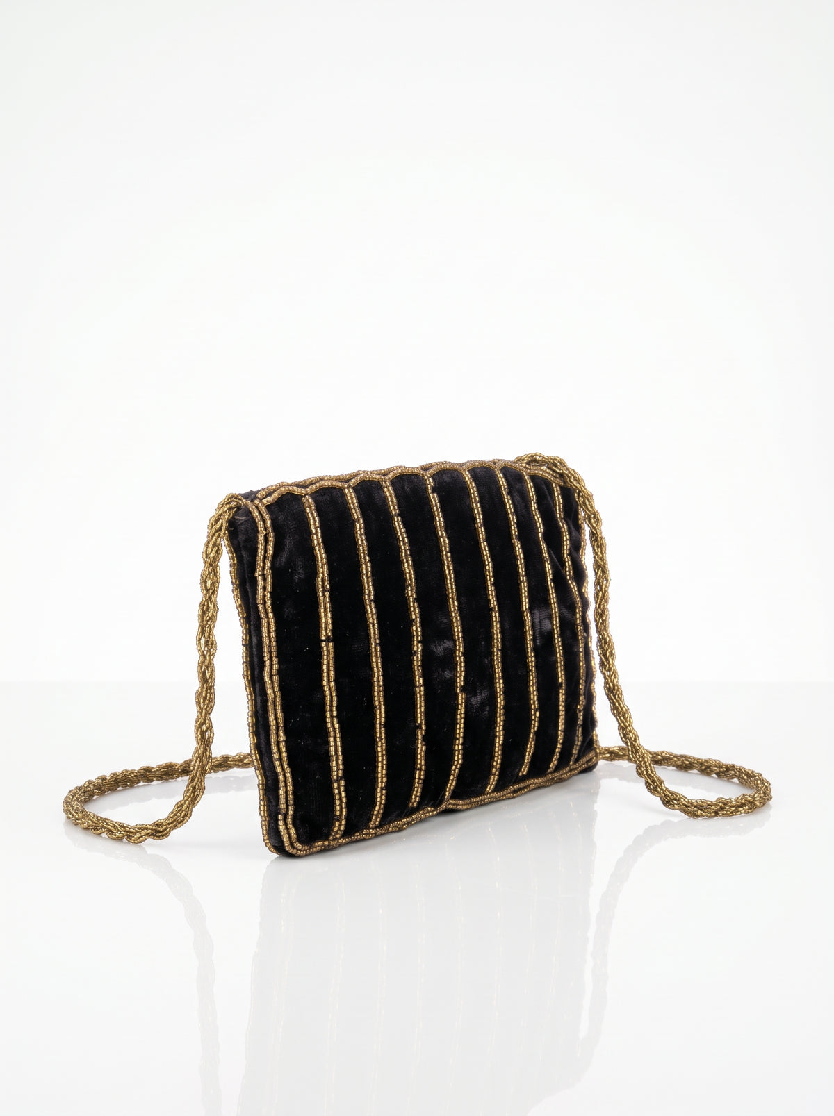 Handmade Black Velvet Beaded Clutch