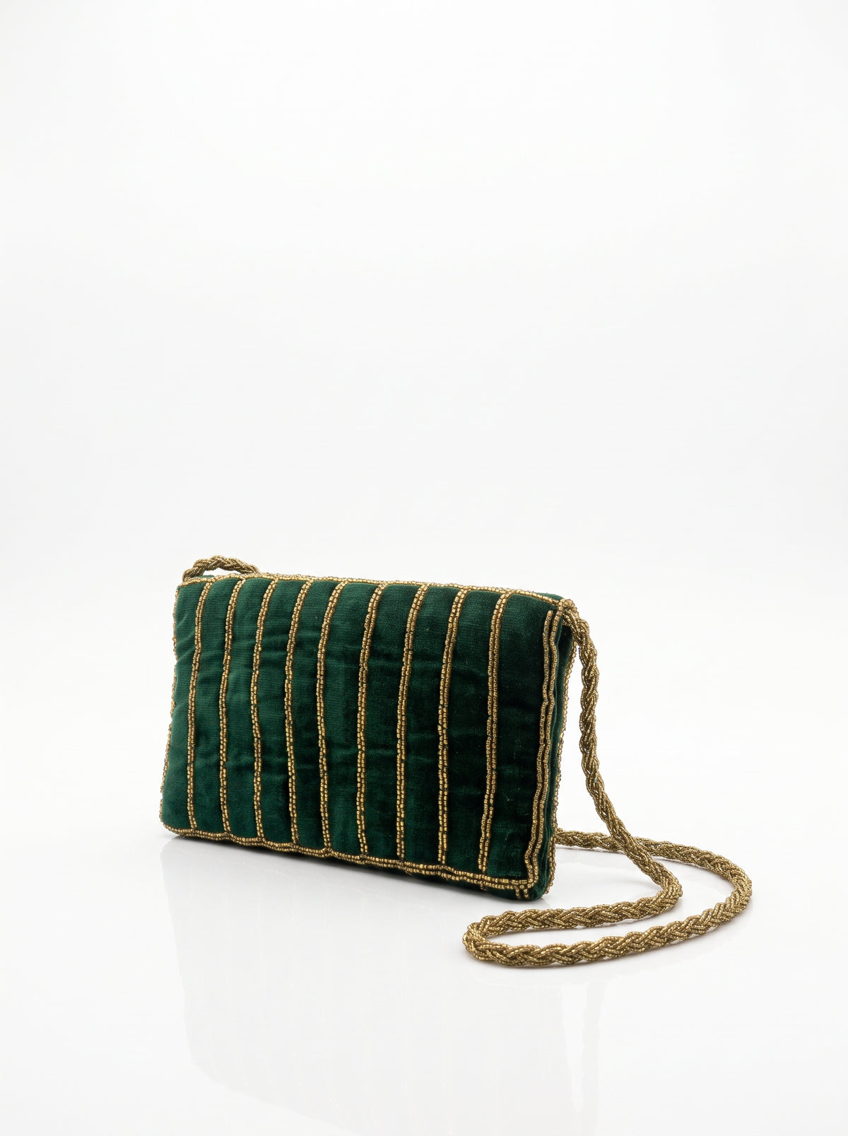 Handmade Green Velvet Beaded Clutch