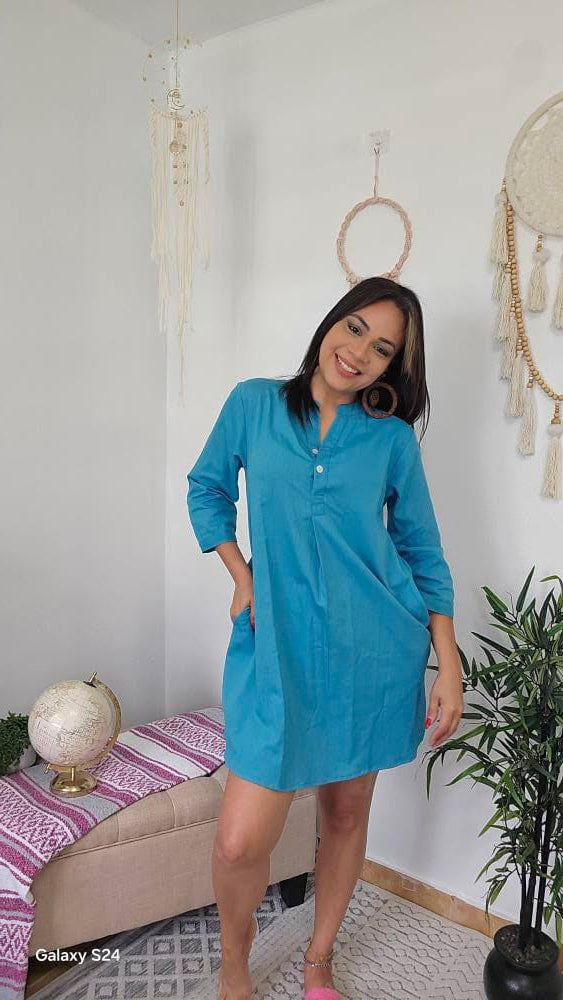 Rose Blue Shirt Dress