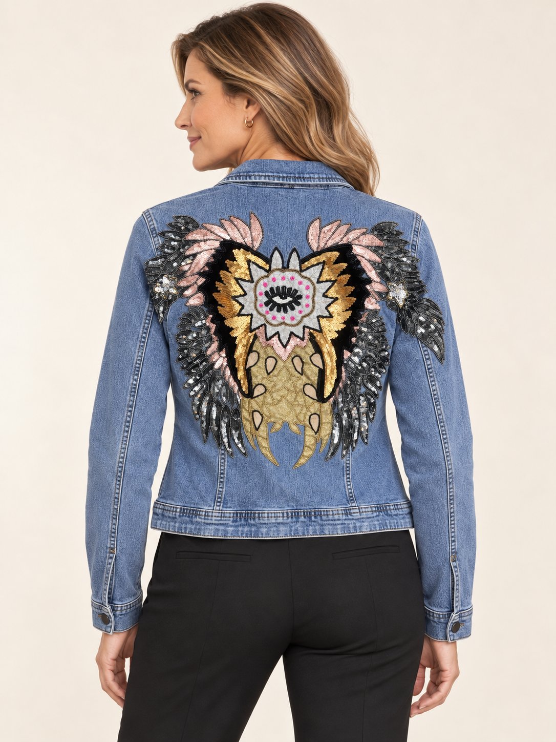 Sacred Vision Hand-Embellished Denim Jacket