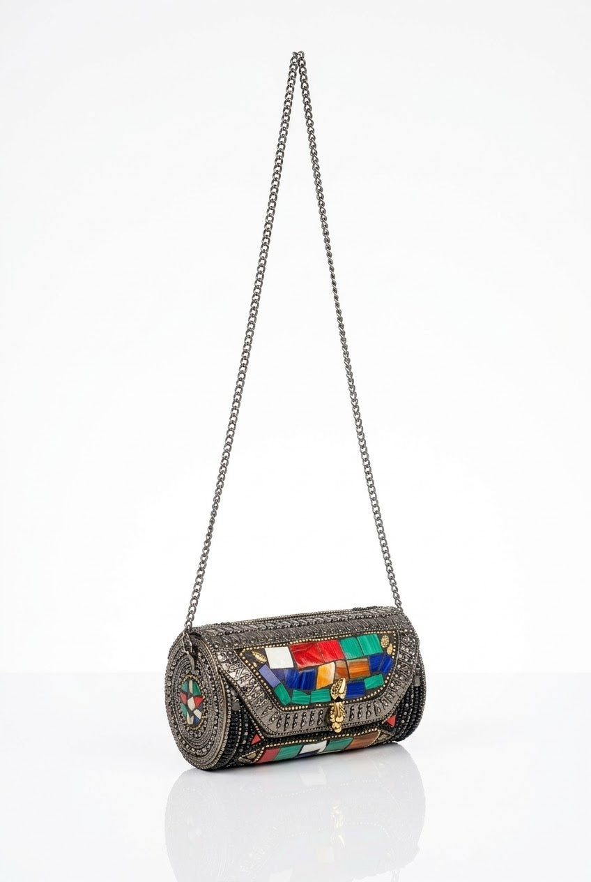 Vintage Mosaic Inlay Crossbody Bag