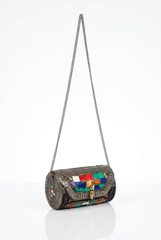 Vintage Mosaic Inlay Crossbody Bag