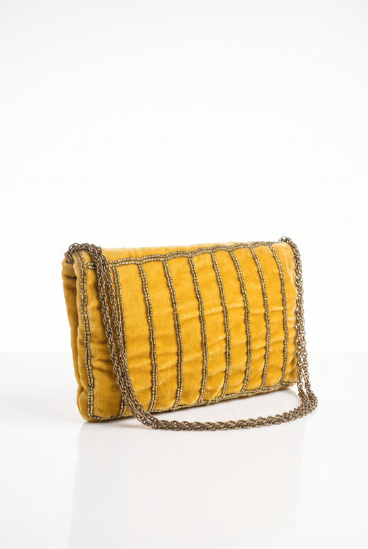 Handmade Yellow Velvet Beaded Clutch
