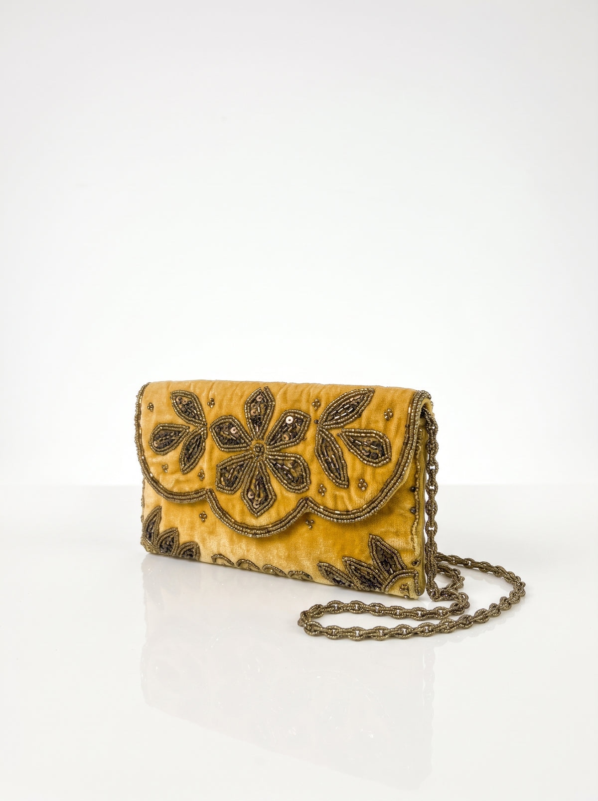 Handmade Yellow Velvet Beaded Clutch