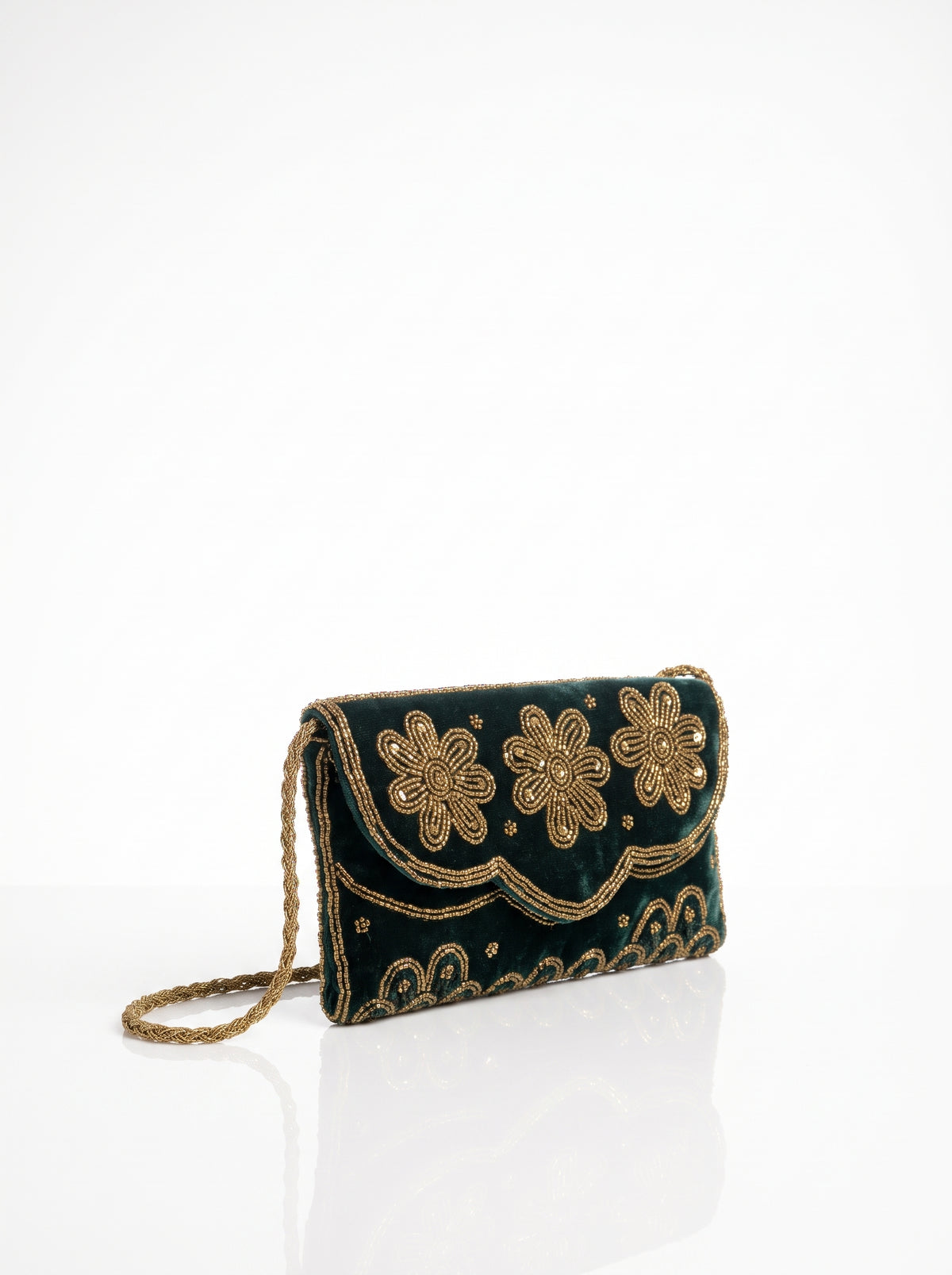 Handmade Green Velvet Beaded Clutch