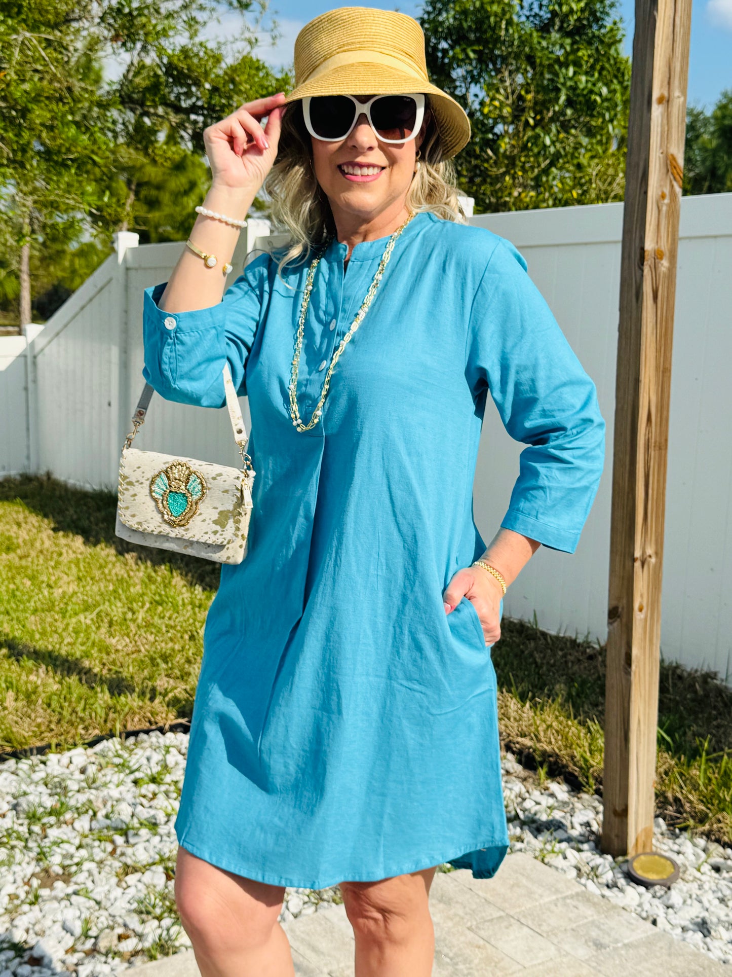Rose Blue Shirt Dress