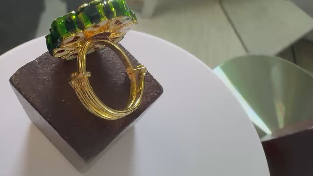 Aventurine Royale Kundan Statement Ring