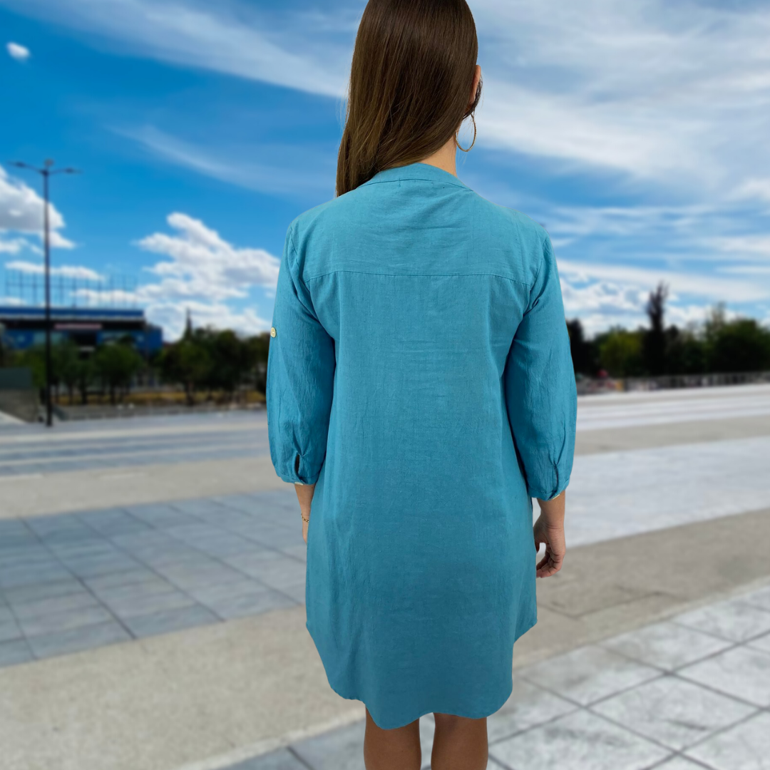 Rose Blue Shirt Dress